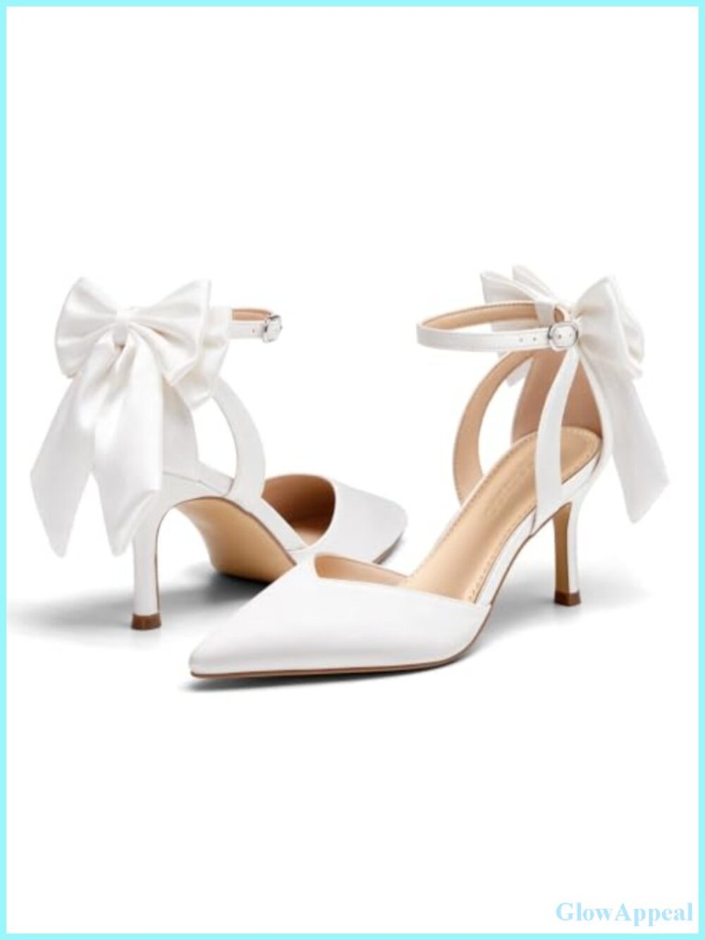 Women's Kitten Heel Satin Pumps with Bow Ankle Strap